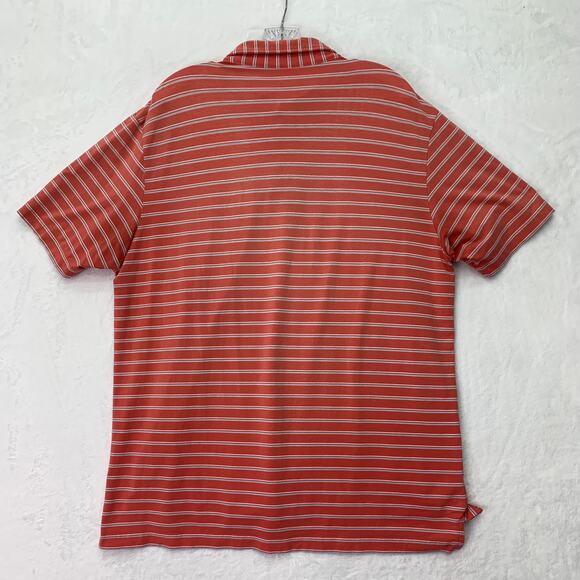 Peter Millar Mens Large Orange Blue White Striped Short Sleeve Polo Shirt Golf - Picture 3 of 8